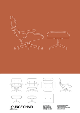 Eames Lounge Chair Poster | Mid Century Print | Minimal Design | Charles an Ray Eames