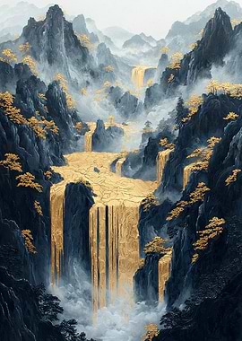Golden Waterfall Mountains