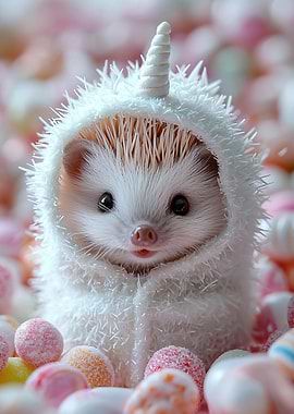 Cute Hedgehog in Unicorn Costume