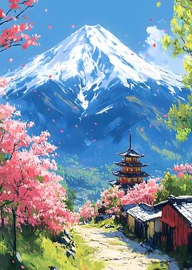Mount Fuji Spring Landscape Cherryblossom