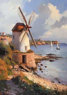 Coastal Windmill Painting