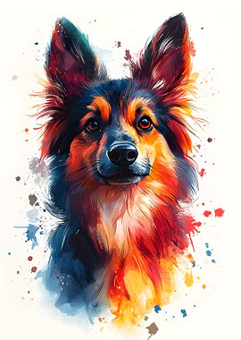 Colorful German Sheppard Portrait