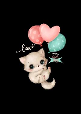 Cute Cat with Balloons