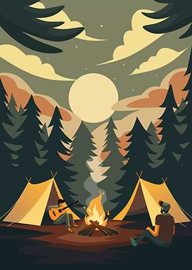 Campfire Night in the Woods
