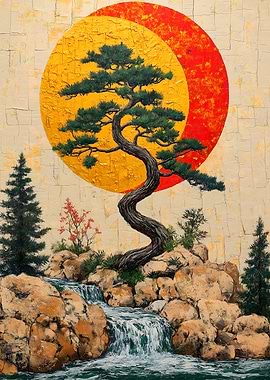 Bonsai Tree and Waterfall