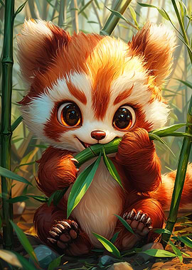 Cute Red Panda Eating Bamboo