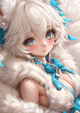 Anime Girl with White Hair and Blue Eyes