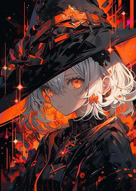 Anime Witch with Orange Eyes