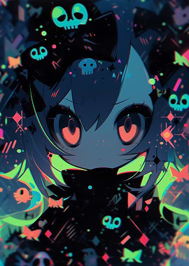 Anime Girl with Skull Motifs