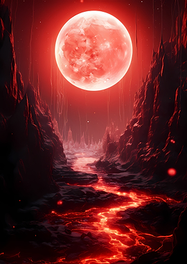 Lava River Under Blood Moon