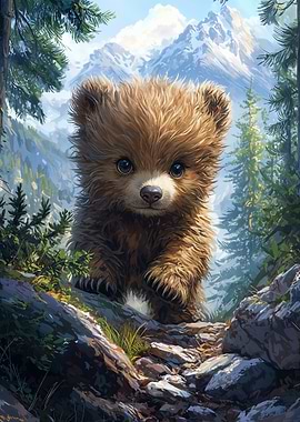 Cute Bear Cub in Mountains