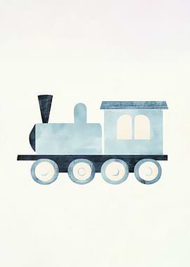Blue Watercolor Train
