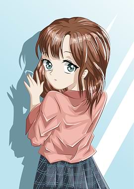 Anime Girl with Pink Sweater