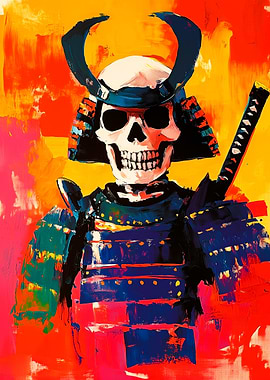 Happy Samurai Skull Painting