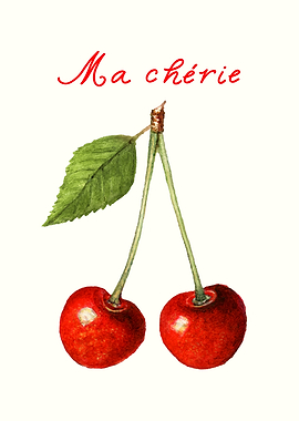 Ma chérie Quote, Watercolor Cherries, Cherry Decor