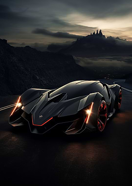 Black Sports Car on Mountain Road