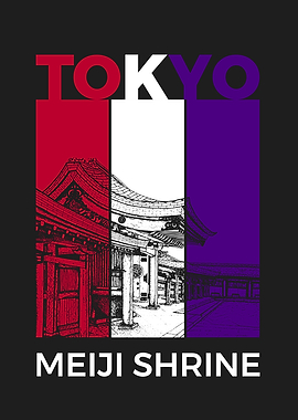 Tokyo Meiji Shrine Illustration