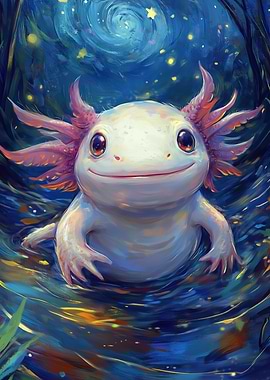 Smiling Axolotl in Water