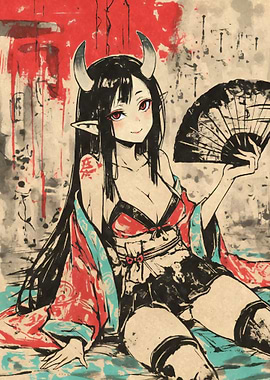 Oni Demon Girl with Fan