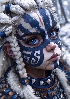 Warrior Woman with Blue Paint