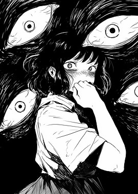 Anime Girl Surrounded by Eyes