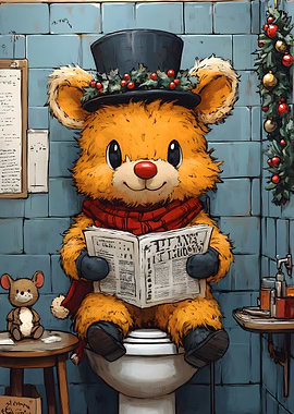 Teddy Bear on Toilet Funny Kid