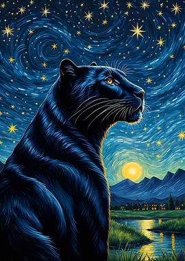 Animal Panther Starry Night