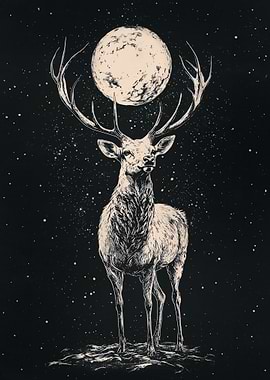 Deer Under the Moon