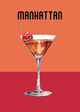 Manhattan Cocktail Illustration | Manhattan Cocktail Poster | Sophisticated Bar Wall Art