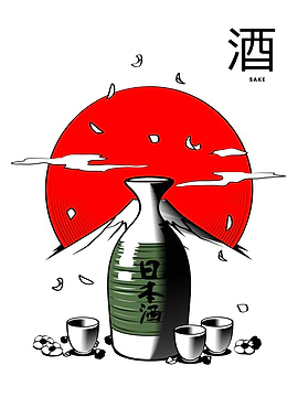 Sake Bottle and Cups