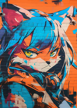 Fox Girl Graffiti Art