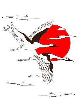 Cranes Flying Sunset