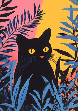 Black Cat in Tropical Foliage
