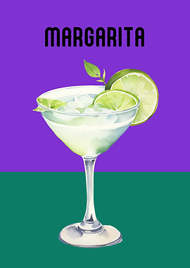 Margarita Cocktail Illustration | Margarita Cocktail Poster | Vibrant Bar Wall Art