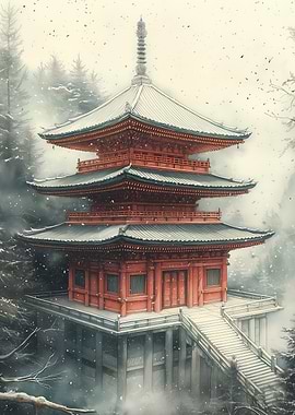 Japanese Pagoda in Snow