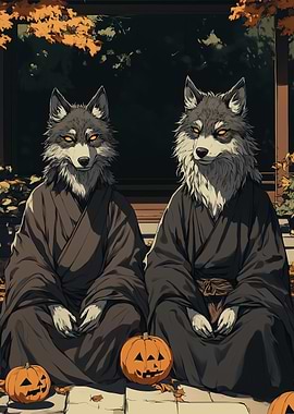 Wolf Monks with Pumpkins