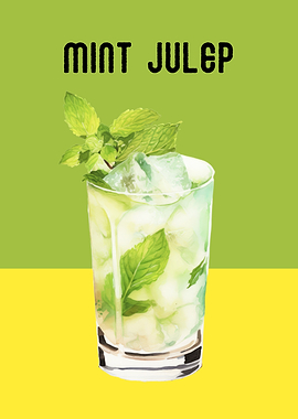 Mint Julep Cocktail Illustration | Mint Julep Cocktail Poster | Refreshing Bar Wall Art