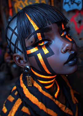 Cyberpunk Woman with Glowing Makeup