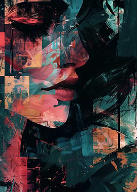 Abstract Portrait in Teal and Red