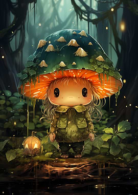 Mushroom Girl in Forest