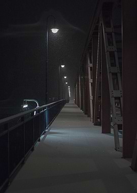 Snowy Bridge at Night