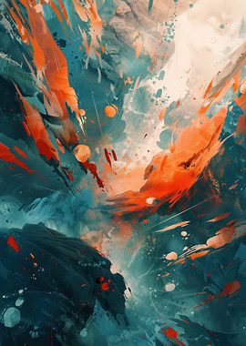 Abstract Landscape with Orange and Teal
