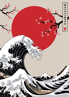 Great Wave with Cherry Blossoms