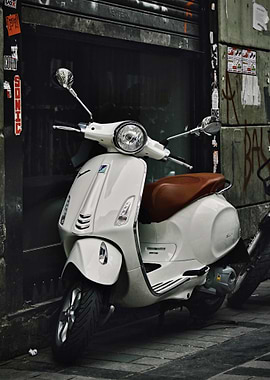 White Vespa Scooter in City