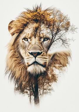 Lion and Tree Double Exposure