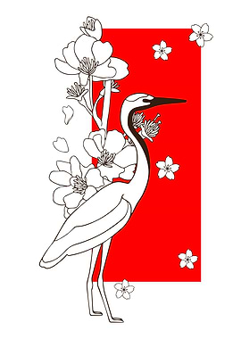 Crane and Cherry Blossoms