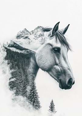Horse and Mountain Double Exposure