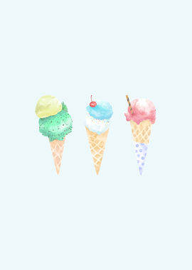 Watercolor Ice Cream Cones