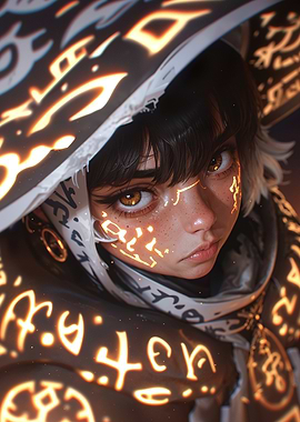Mystical Girl with Glowing Symbols