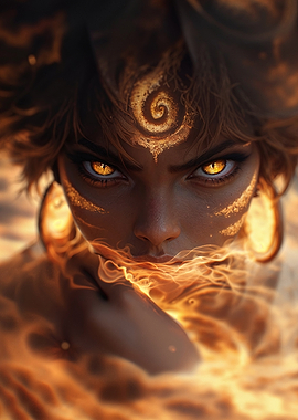 Fiery Woman with Golden Eyes